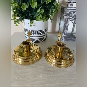 2 PartyLite Chamber Lamp Brass Candlestick Taper Candle Holder Base Decor